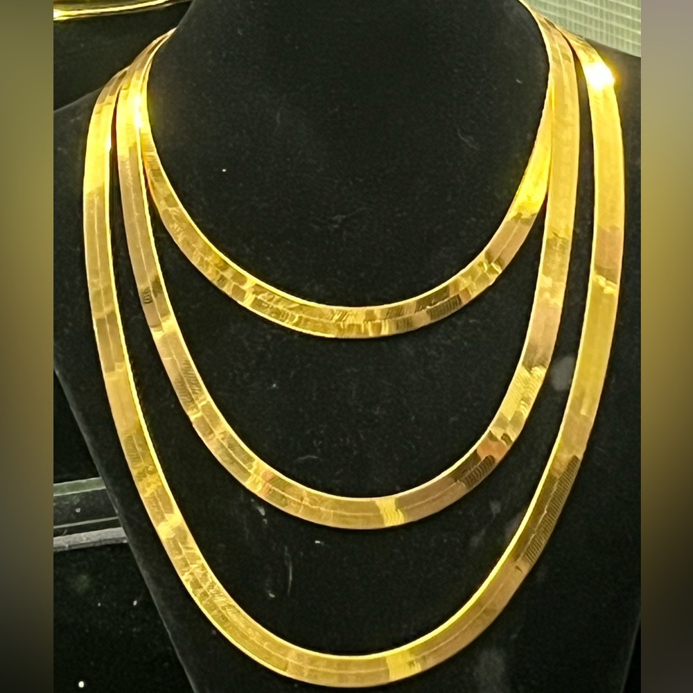 18k Gold Mens Ladies Technibond Diamond Cut Herringbone Necklace Vintage HSN 20”